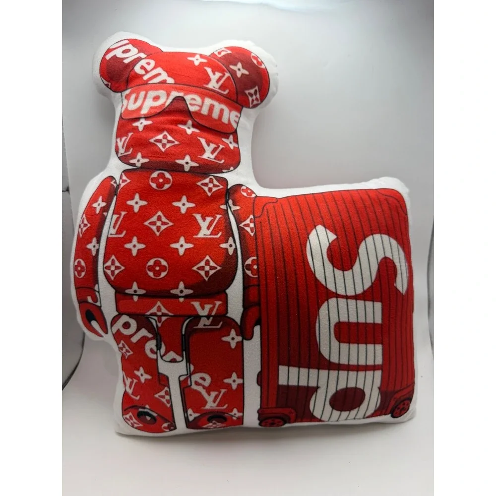 Supreme Louis Vuitton Monogram Bearbrick Style Plush Decorative Pillow Red White